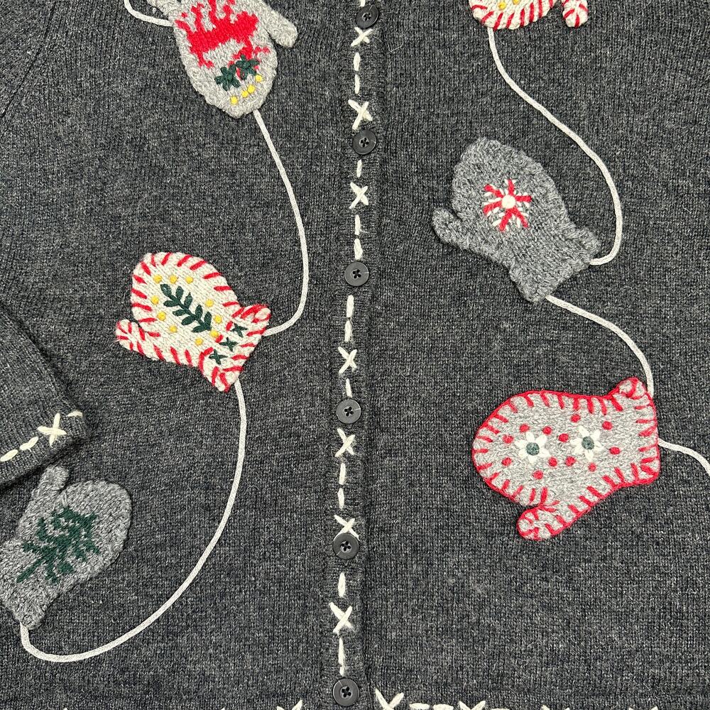 Holiday Lodge by Northcrest Sweater WMNS L Gray Mitten Embroidery Ugly Christmas - Picture 4 of 8